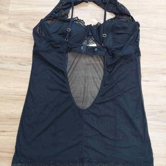 Black mesh and lace négligée - Picture 3 of 5